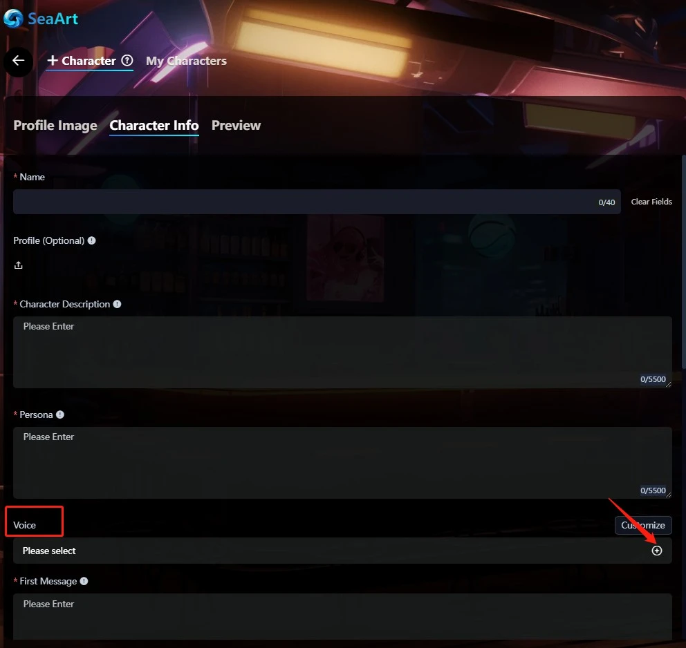 Create character information