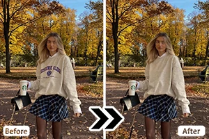 Antes e depois de remover texto de um retrato