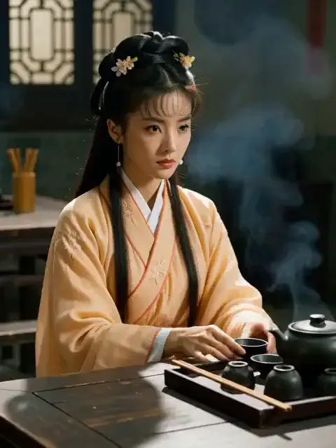 身著漢服的女子正在等茶，她在想些什麼呢？ 🫖